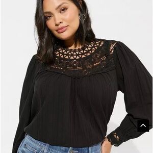 torrid Black Crochet Yoke Peasant Blouse